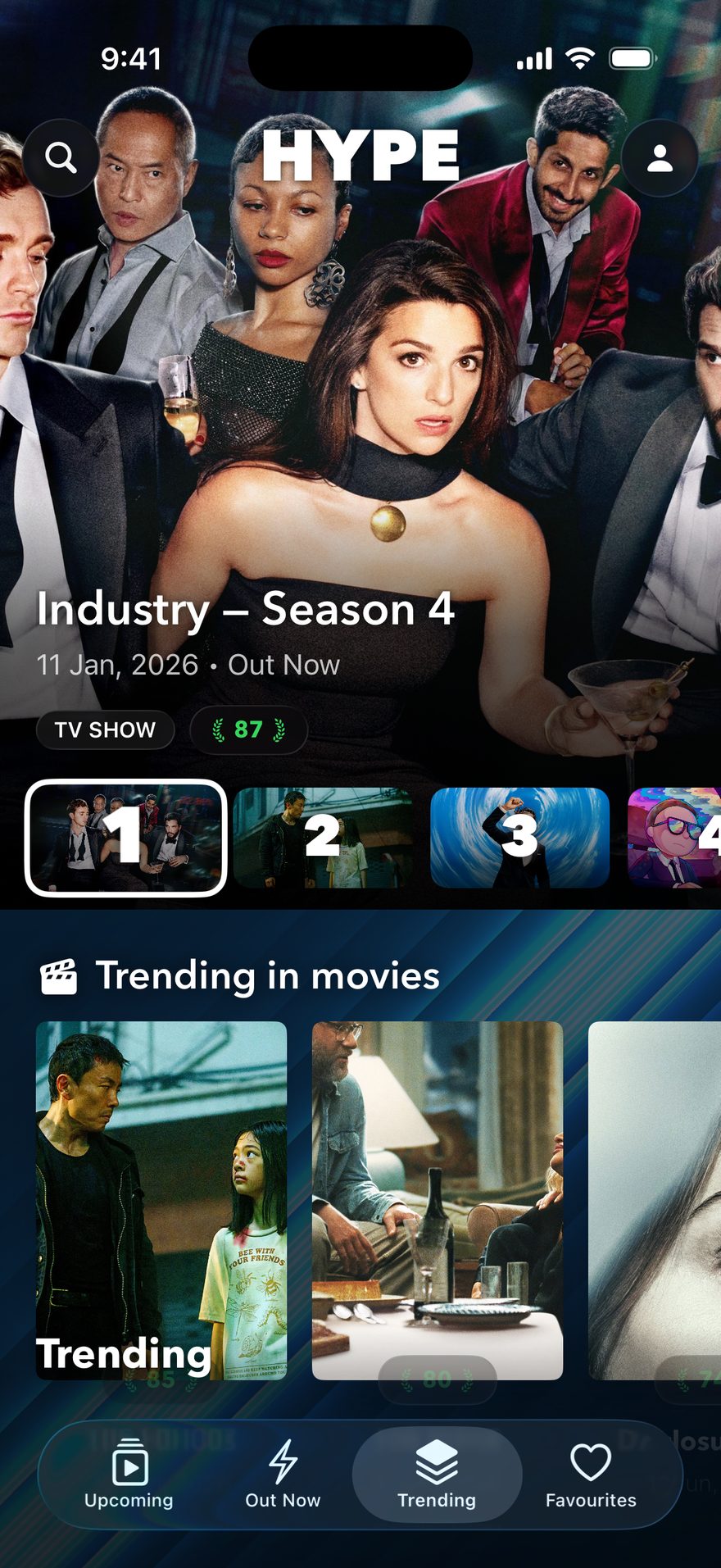 The Trending tab, with titles re-ranked by their critic score.